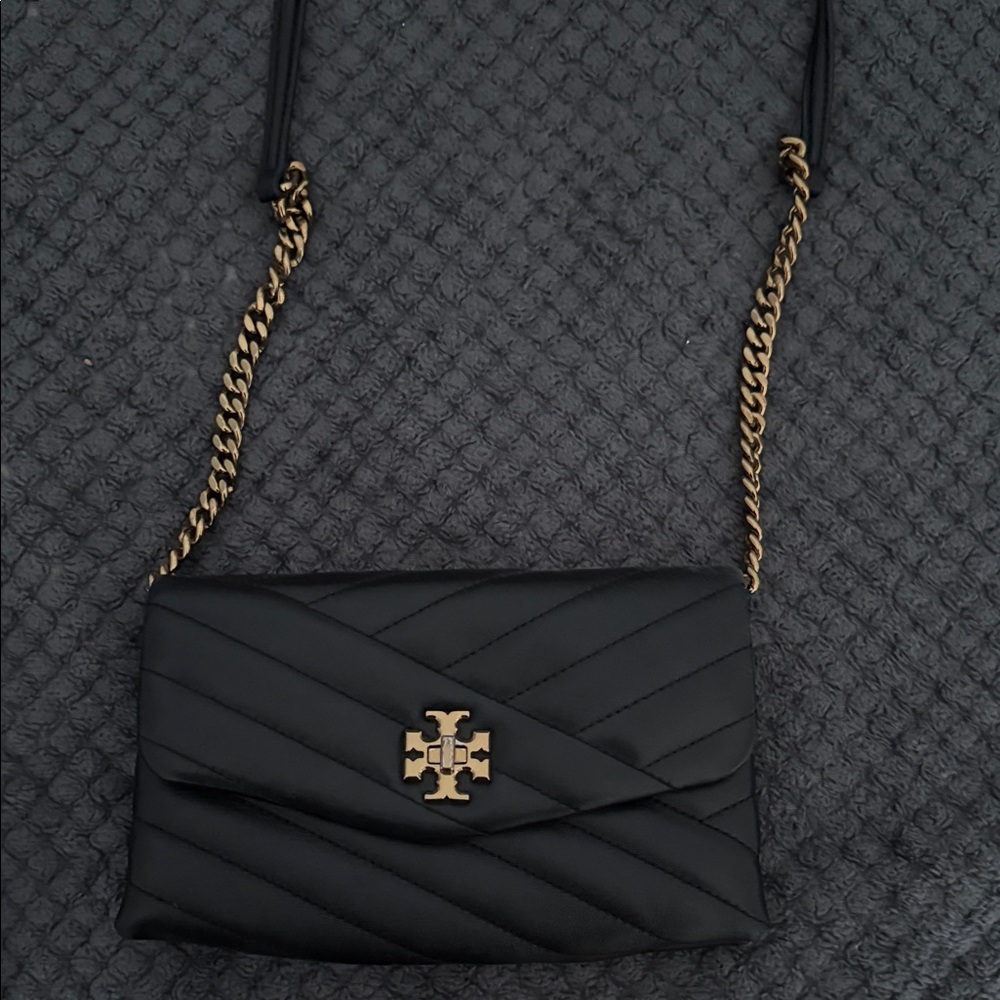 Tory Burch Black Quilted Leather Crossbody with Gold Hardware